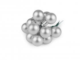 Bombki szklane na druciku 2cm 6szt. srebrny matowy