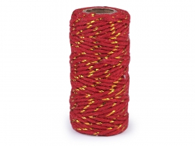 Sznurek bawe� O1,5 mm z lureksem czerw z�oty 17m.