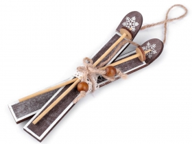 Drewniane narty z kijkami 5x16 cm brązowy dąb