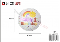 Balon foliowy du¿y Happy Birthday 18" 46cm 423533