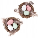 Gniazdka dekoracyjne 8cm 2szt. jajka i piórka