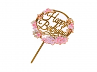 Napis Happy Birthday na piku TOPPER kwiaty