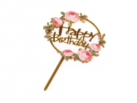 Napis Happy Birthday na piku TOPPER kwiaty re
