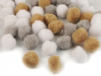 Pompon O20mm mix kolorw 3 beowy 70szt.